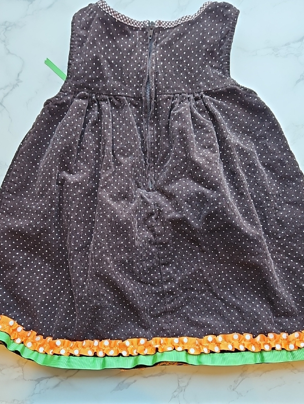 Bonnie Jean Brown Polka Dot Corduroy Dress with Orange & Green Ribbon Turkey 4 - Picture 7 of 7